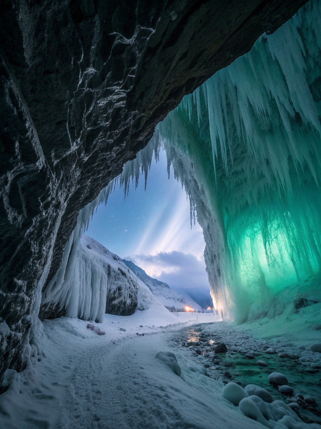 Deep blue glacial ice cavern in Iceland