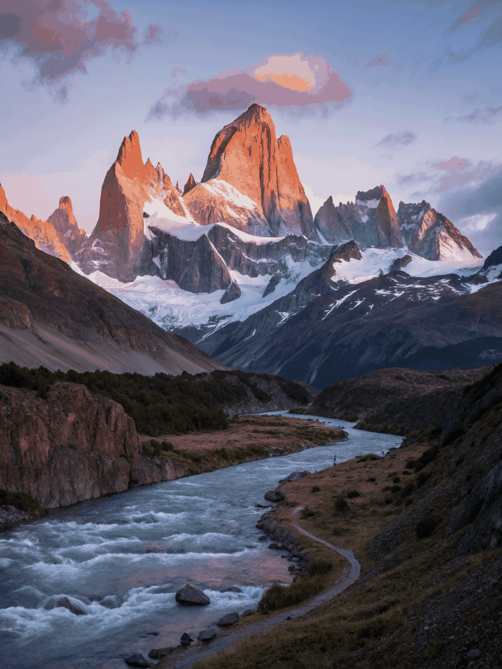 Mount Fitz Roy granite spires at sunrise